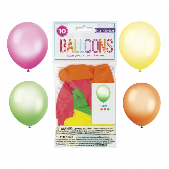 10 Assorted Colours Neon Latex Balloons