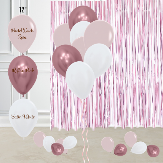 8 Pastel Dusk Rose, Satin White, Reflex Pink Balloon Set