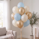 12 Luxury Blue, Gold and Pearl White Balloon Bouquet - INFLATED