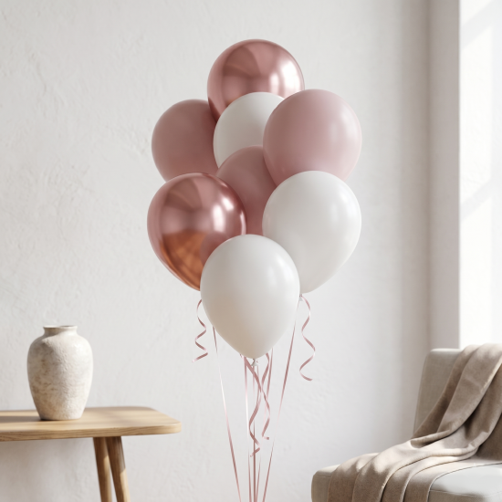 8 Pastel Dusk Rose, Satin White, Reflex Rose Gold Balloon Set