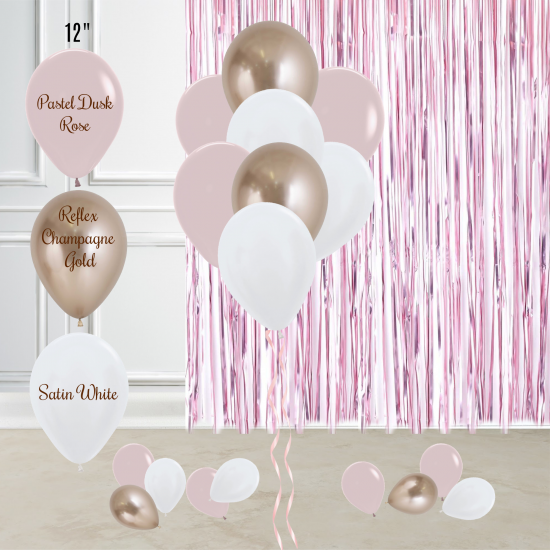 8 Matte Pastel Dusk Rose, Reflex Gold Balloons Set