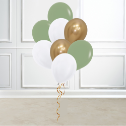8 Eucalyptus, Gold and White Latex Balloons Set 8 Eucalyptus, Gold and White Latex Balloons Set
