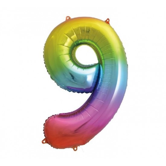 Rainbow Jumbo Number 9 Foil Balloon