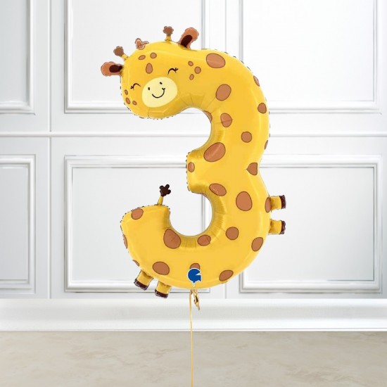 Number 3 Giraffe Foil Balloon