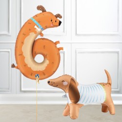Number 6 Dog Foil Balloon and Standing Dachshund Balloon