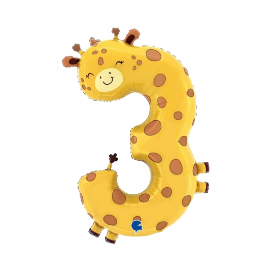 Number 3 Giraffe Foil Balloon