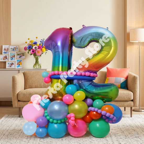Rainbow Personalised Number Balloon Bouquet