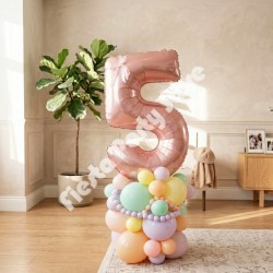 Number Balloon Stack Pastel Rainbow Base and Ribbon Bow