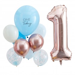 Blue And Rose Gold First Birthday Balloons Blue And Rose Gold First Birthday Balloons