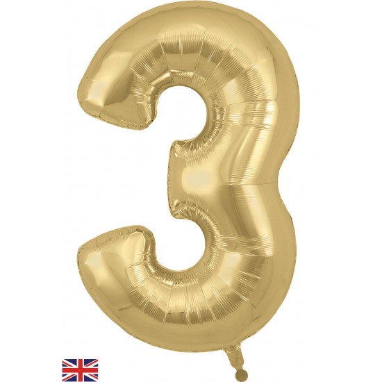 Gold Silk  Jumbo Number 3 Balloon