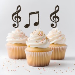 12 Glitter Music Cupcake Picks