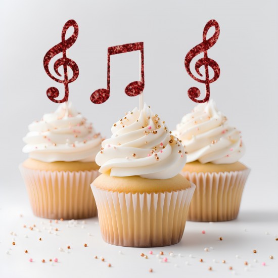 12 Glitter Music Cupcake Picks