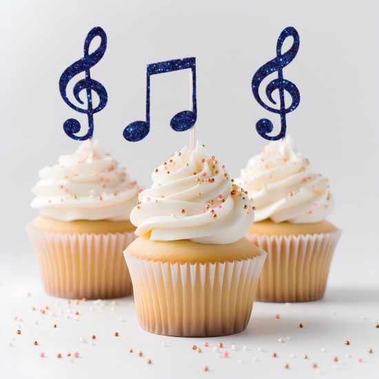 12 Glitter Music Cupcake Picks