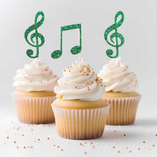 12 Glitter Music Cupcake Picks