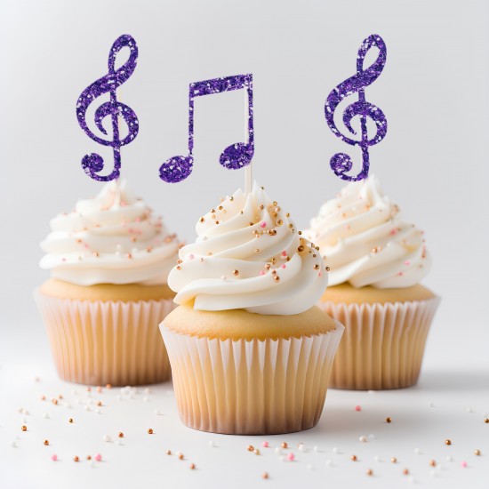 12 Glitter Music Cupcake Picks