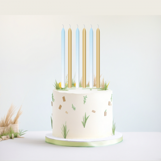 6 Gold and Blue Birthday Cake Candles