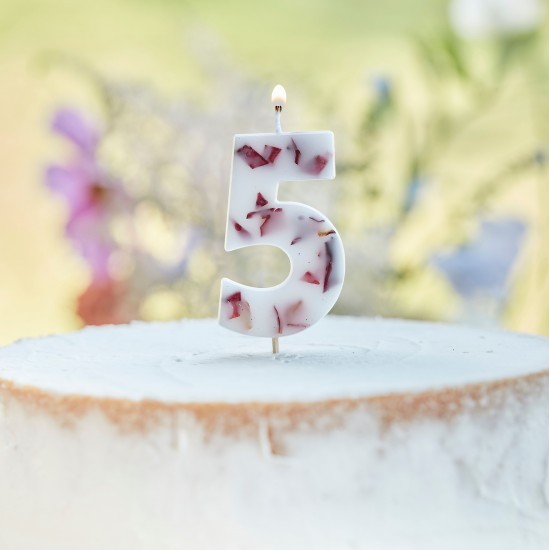 Pressed Petal Number 5 Birthday Cake Candle