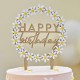 Wooden Happy Birthday Cake Topper with Daisies