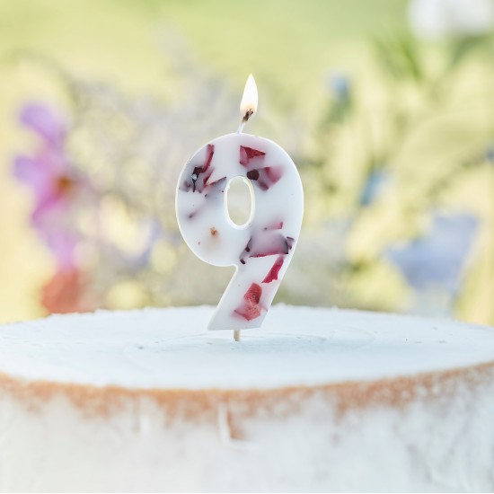 Pressed Petal Number 9 Birthday Cake Candle