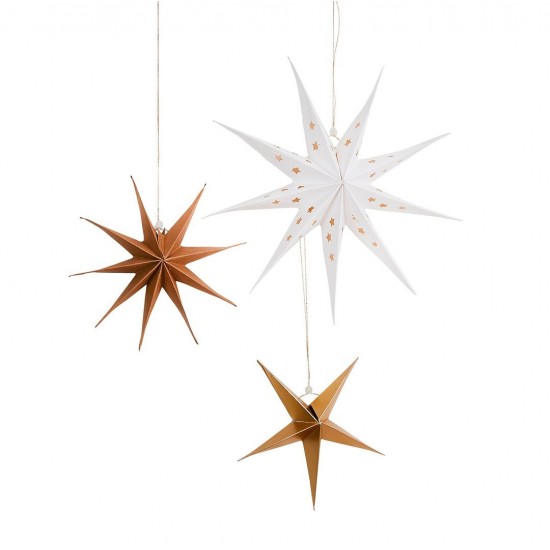 White, Gold and Kraft Hanging Star Set