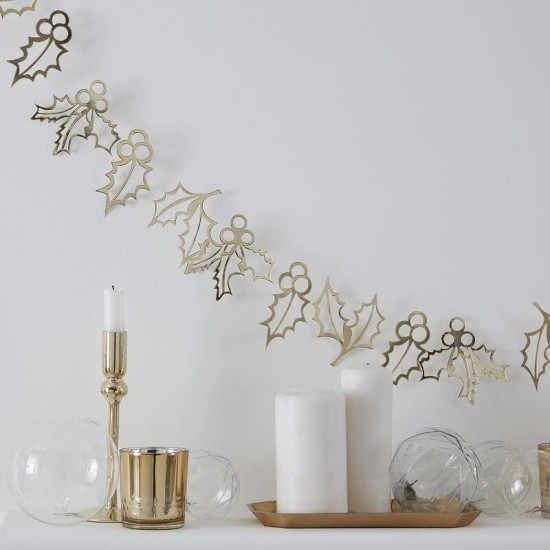 Gold Holly Christmas Bunting