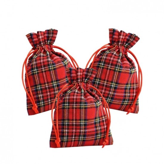 3 Red Tartan Christmas Gift Bag