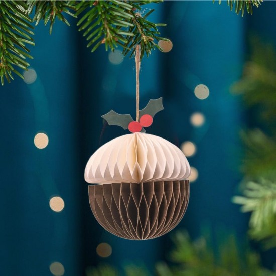 Christmas Pudding Honeycomb Paper Hanging Decoration