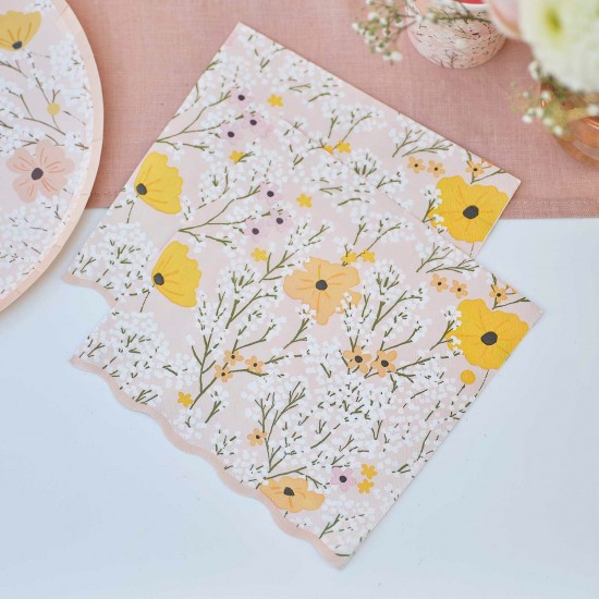 16 Pink Floral Napkins