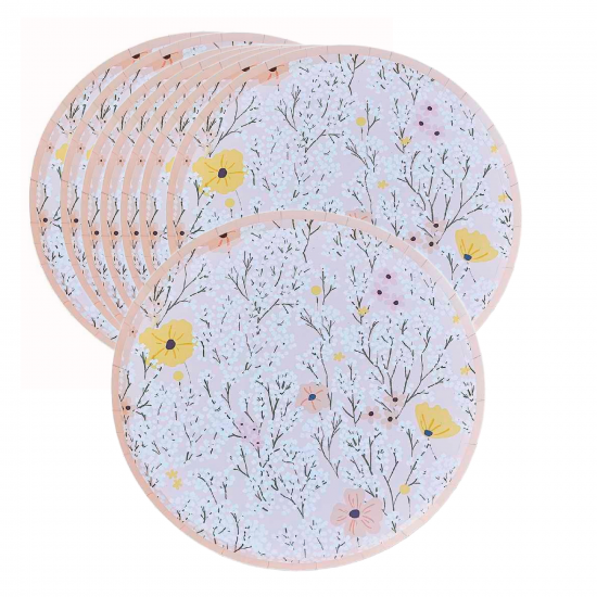 8 Pink Floral Plates