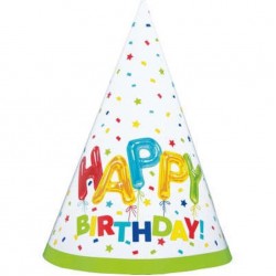 Rainbow Spots Birthday Party Hats, Pack of 8
