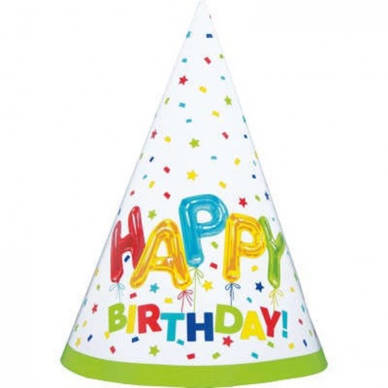 Rainbow Spots Birthday Party Hats, Pack of 8