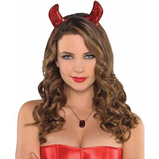 Adults Halloween Shiny Red Sequins Devil Horns Headband