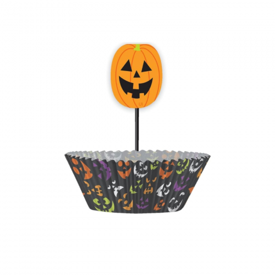 24 Pumpkin Faces Halloween Cupcake Cases and Cupcake Topper