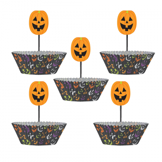 24 Pumpkin Faces Halloween Cupcake Cases and Cupcake Topper