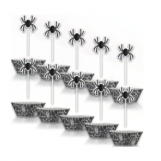 24 Halloween Spider Web Black Baking Cupcake Kit