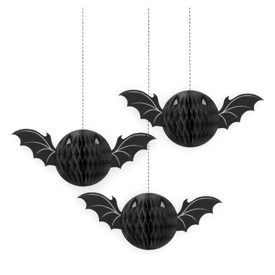 3 Paper Honeycomb Hanging Bats Halloween Decorations