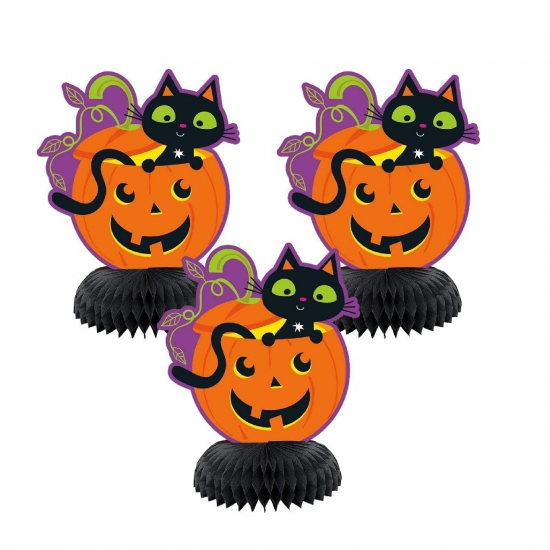 Cat and Pumpkin Mini Honeycombs Table Decorations