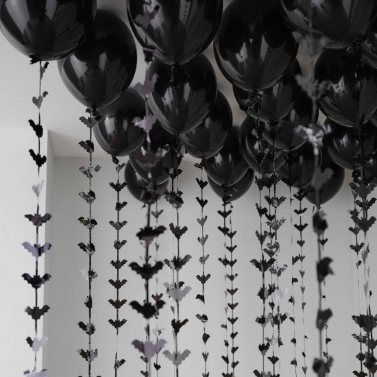 35 Black Halloween Balloons with Bat Balloon Tails