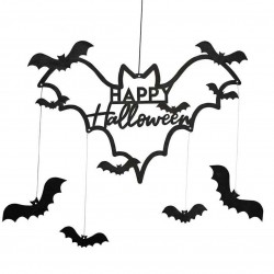 Black Wood Bat Happy Halloween Wreath Black Wood Bat Happy Halloween Wreath