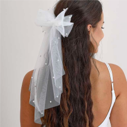 White Hair Bow with Pearls White Hair Bow with Pearls