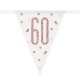 60th Birthday Rose Gold and Silver Holographic Happy Birthday Flag Banner