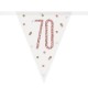 70th Birthday Rose Gold and Silver Holographic Happy Birthday Flag Banner