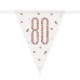 80th Birthday Rose Gold and Silver Holographic Happy Birthday Flag Banner