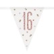 16th Birthday Rose Gold and Silver Holographic Happy Birthday Flag Banner
