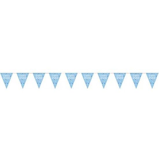 Blue and Silver Holographic Happy Birthday Flag Banner