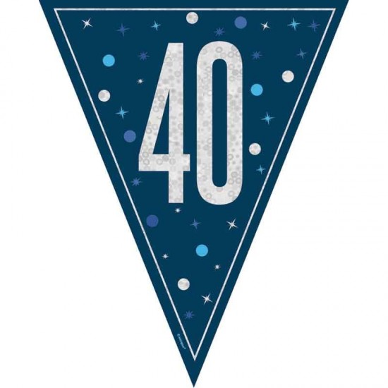 Glitz Blue & Silver 40th Birthday Bunting Banner