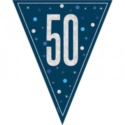Glitz Blue & Silver 50th Birthday Bunting Banner Glitz Blue & Silver 50th Birthday Bunting Banner