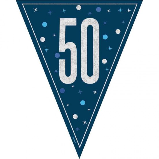Glitz Blue & Silver 50th Birthday Bunting Banner