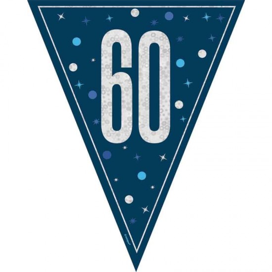Glitz Blue & Silver 60th Birthday Bunting Banner