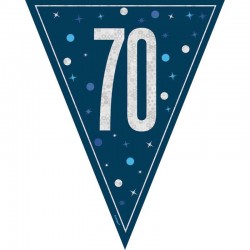 Glitz Blue & Silver 70th Birthday Bunting Banner Glitz Blue & Silver 70th Birthday Bunting Banner